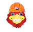 Big Red wearing a hard hat