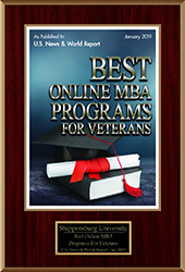 US News and World Report 2019 Best Online MBA Programs for Veterans plaque