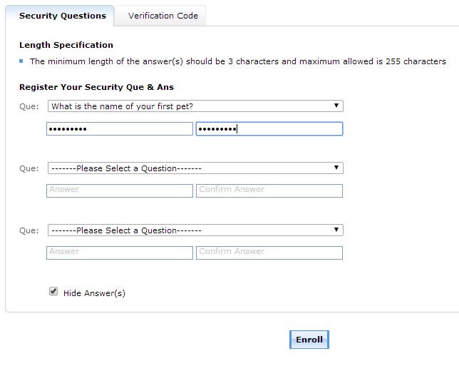 Account Self-Service Instructions security questions verificatine code