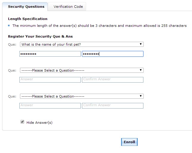 Account Self-Service Instructions security questions verificatine code