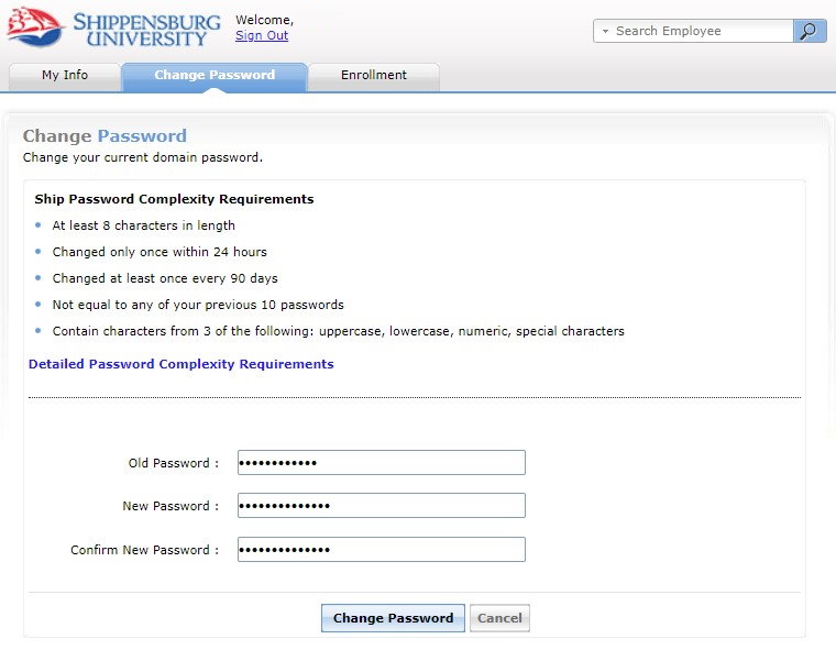 Account Self-Service Instructions change password