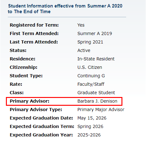 Screenshot showing where to find the name of your Advisor