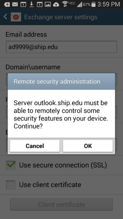 Samsung security prompt