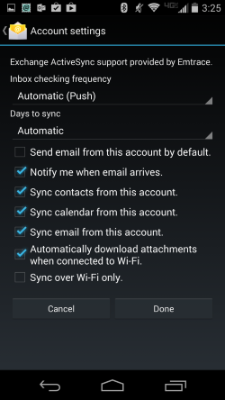 Android Sync settings