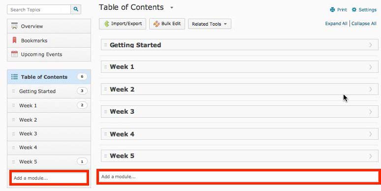 WorkingWithContent table of contents