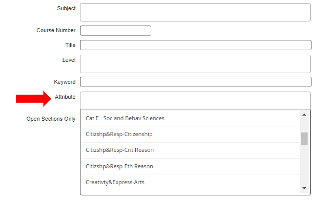 Screenshot for entering course attribute