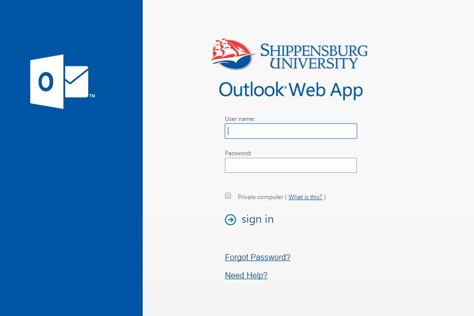 Outlook Web App login page