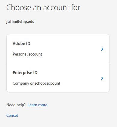 Adobe Creative Cloud ID type