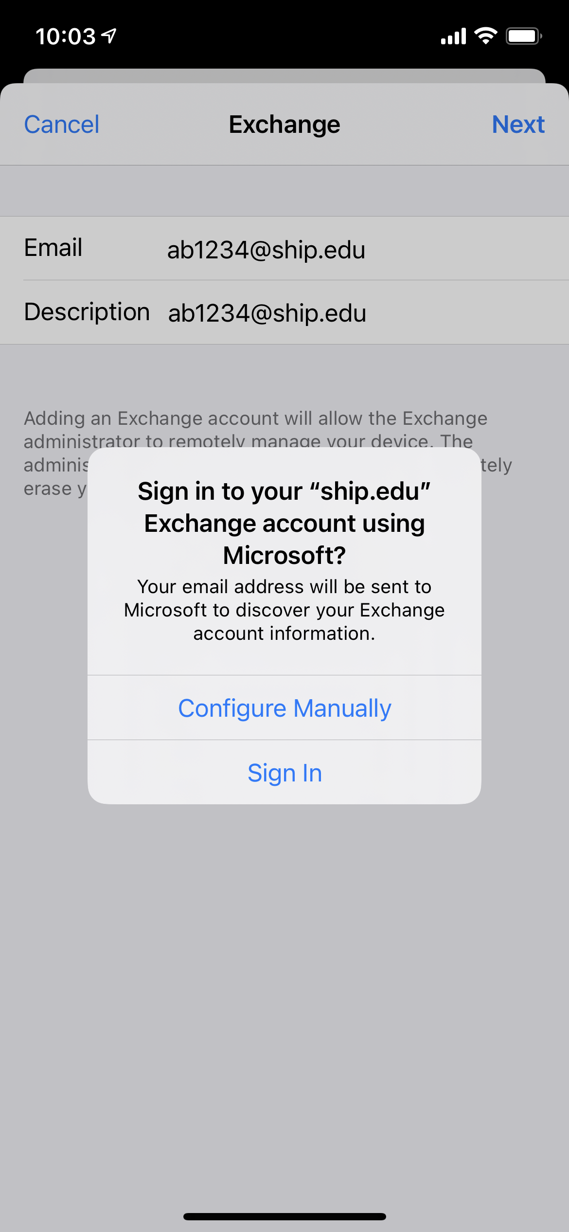 Sign into your ship.edu account