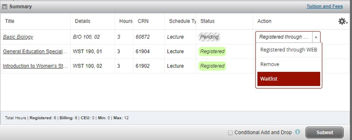 Screenshot displaying the waitlist option 