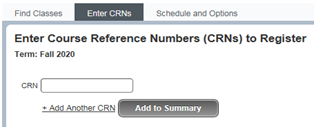 Screenshot of form to directly enter course reference numbers