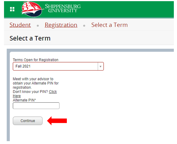 Screenshot displaying where to enter registration pin number