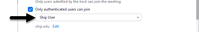 Zoom authenticated users drop-down screenshot
