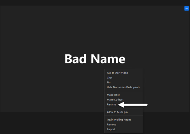 Zoom rename menu option