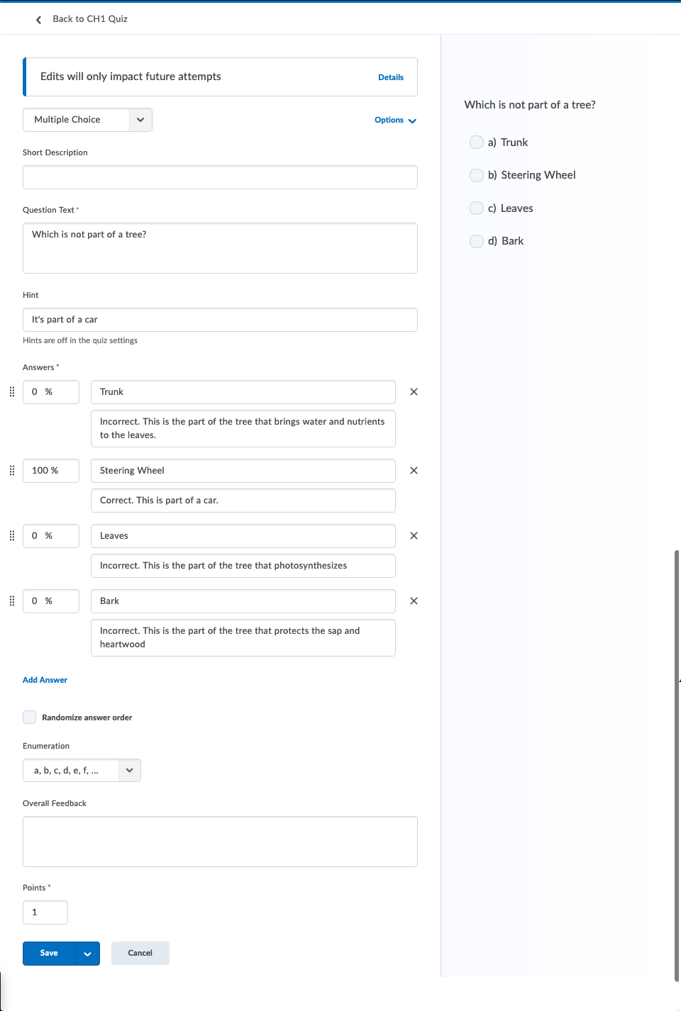 Multiple Choice Setup