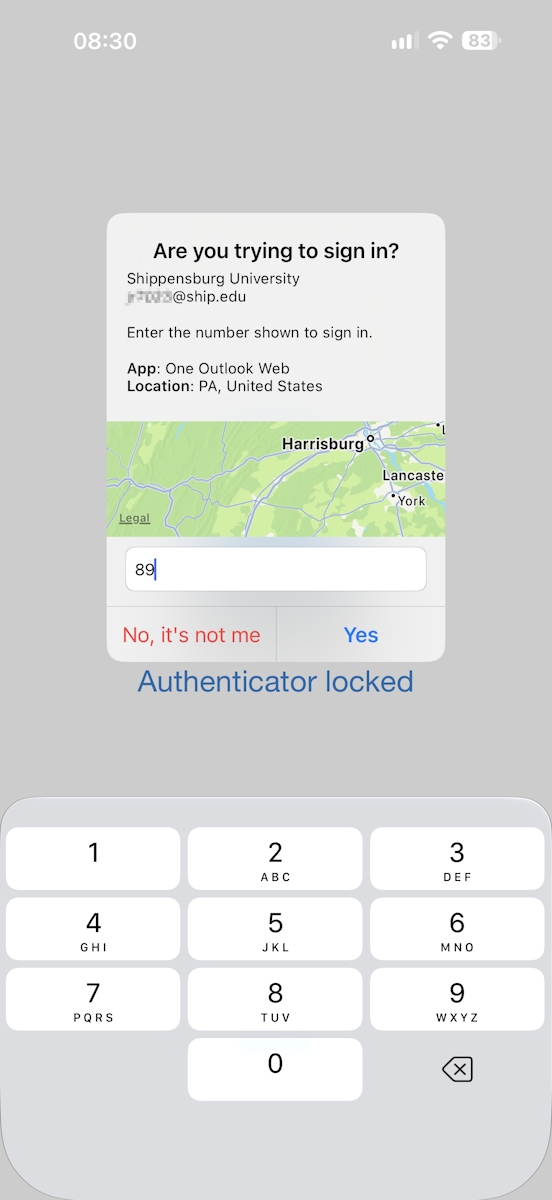 Screenshot showing the MFA verification code being entered on the mobile device.
