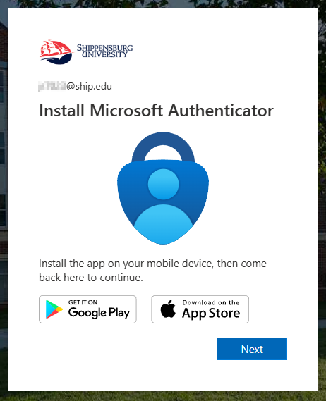 Screenshot instructing to install Microsoft Authenticator