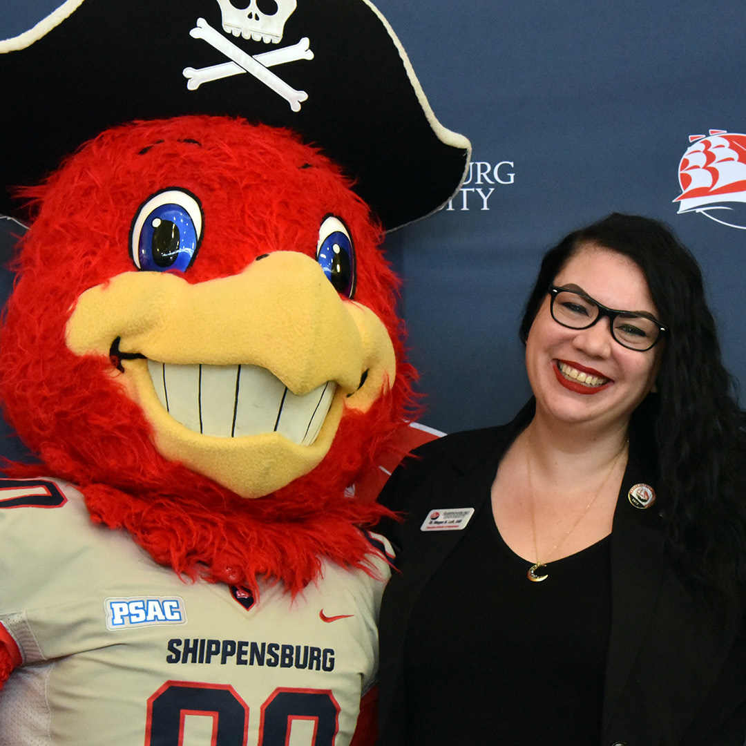 Decorative - Big Red (mascot) with Dr. Megan Luft