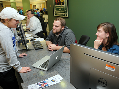 Student at library computer