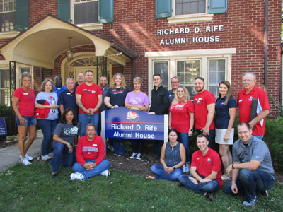 board members in front of Rife hall