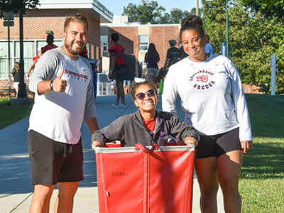 Three students at move-in