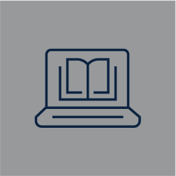 icon of a book overlay on a computer monitor