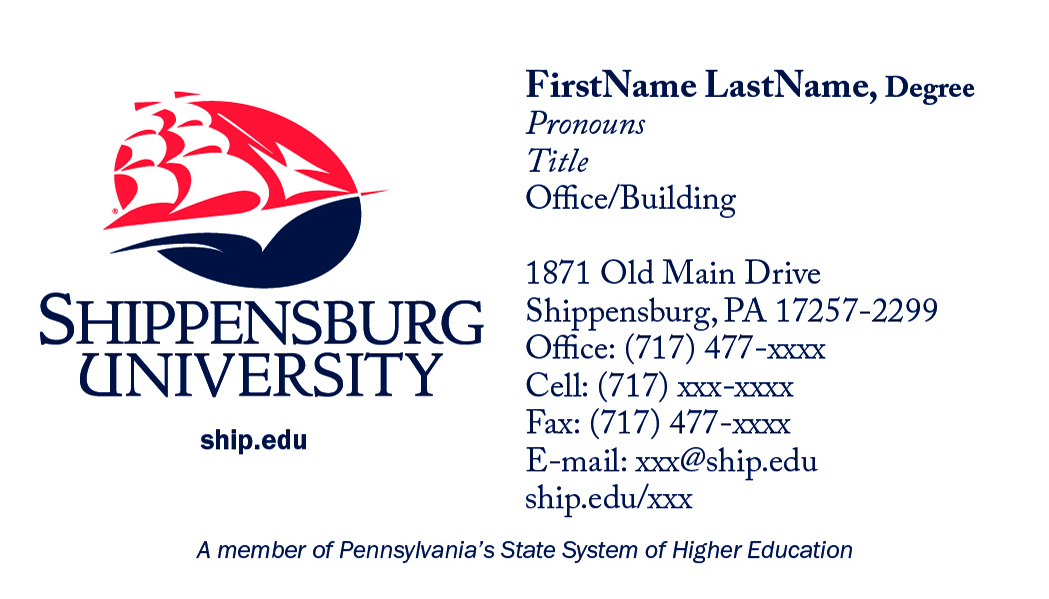 Shippensburg University business card sample