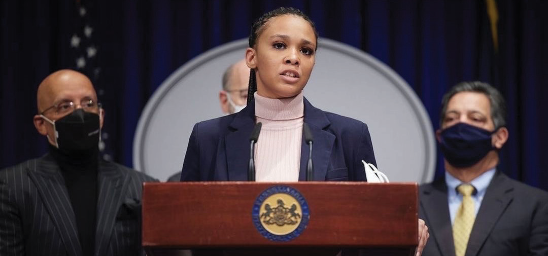 Imani Cameron at podium at PA capital 